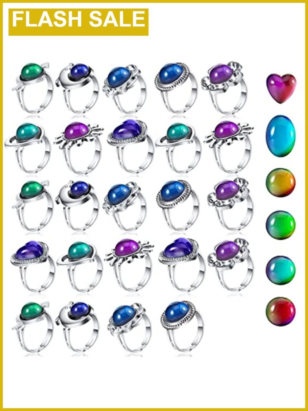 Mood Rings, 24 Pack, Adjustable, Color Changing, Party Favors, Alloy, Bulk,